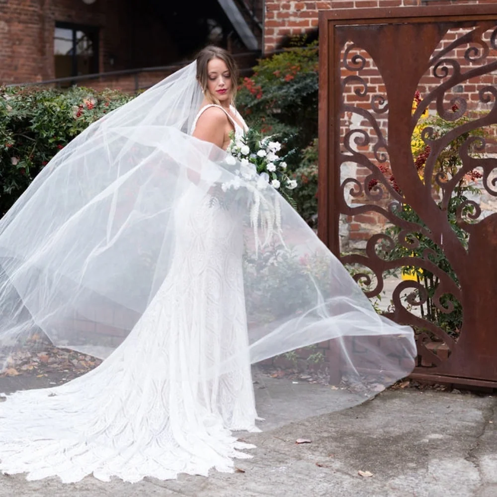 New Cathedral Wedding Veil with Blusher Two Tier
